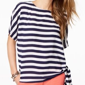 MICHAEL Michael Kors 2X Plus Size Blue White Striped Side-Tie Blouse NWT